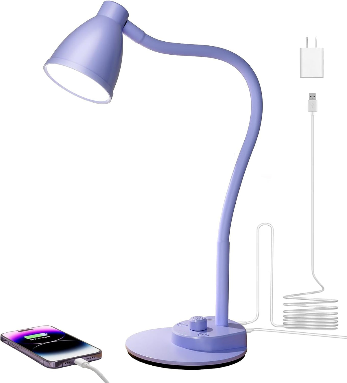 Auto-Dimming LED Desk Lamp – USB Charging, Flexible Neck for Office & Bedside