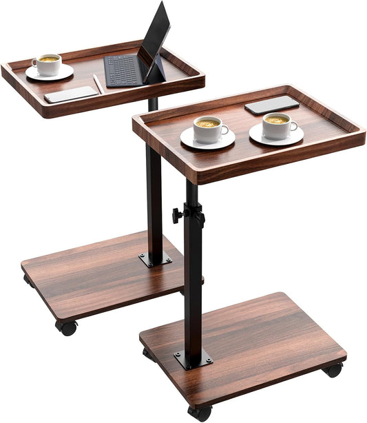 Adjustable Height C Table – 360° Swivel Couch Side Table, Slides Under Sofa, Walnut Brown