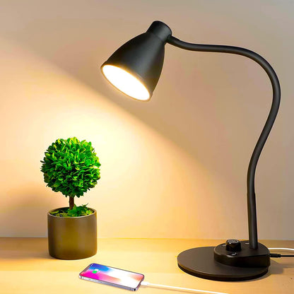 Auto-Dimming LED Desk Lamp – USB Charging, Flexible Neck for Office & Bedside