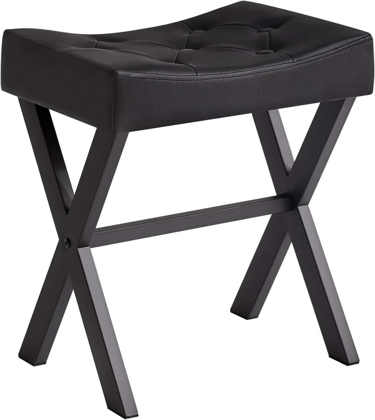 U-Shaped Linen Vanity Stool, X-Leg Makeup Chair