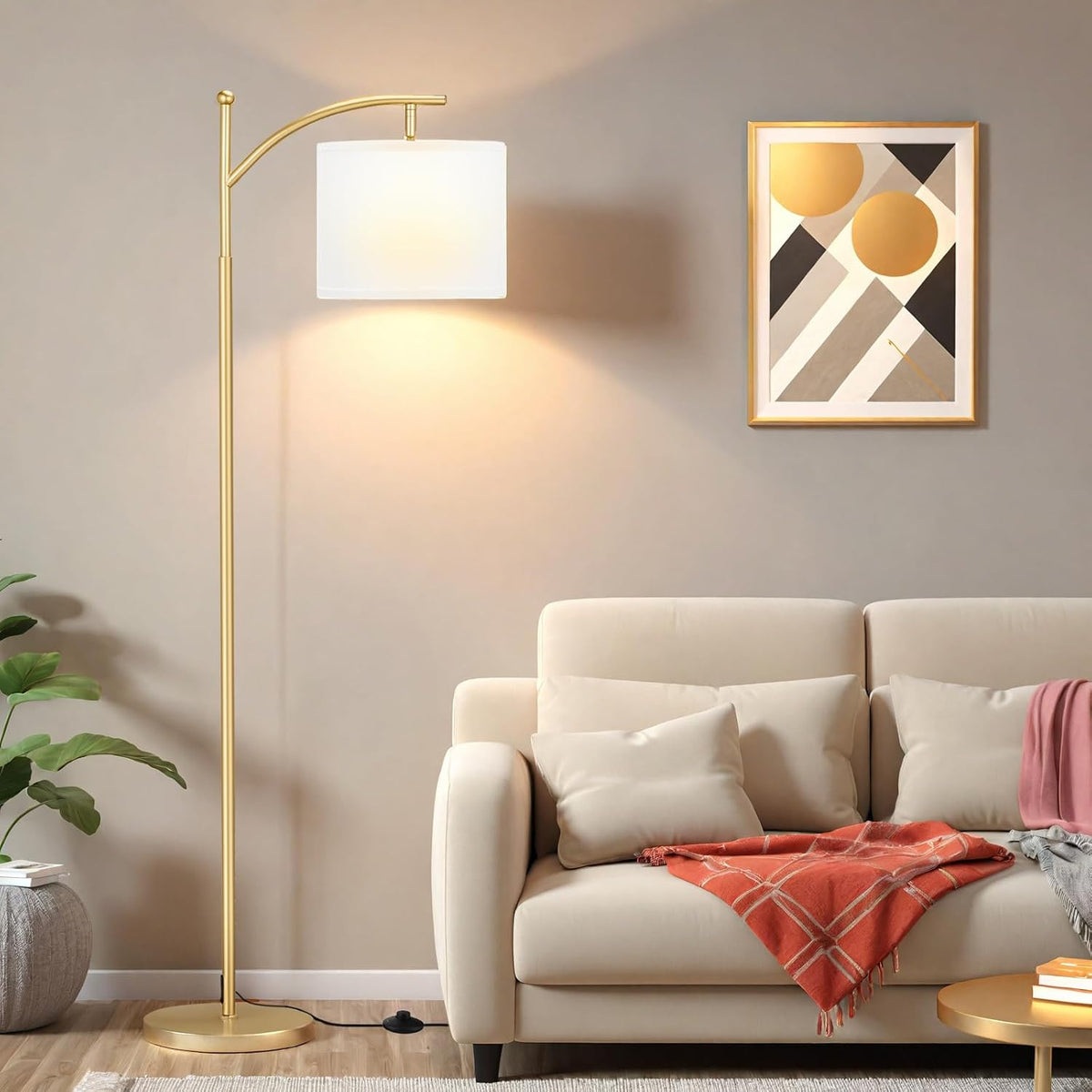 60" Modern Floor Lamp with Adjustable Linen Shade, 9W LED