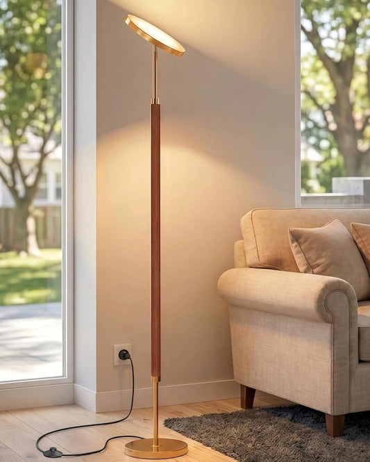 Wood Torchiere Floor Lamp – Dimmable Uplight for Living Room & Bedroom