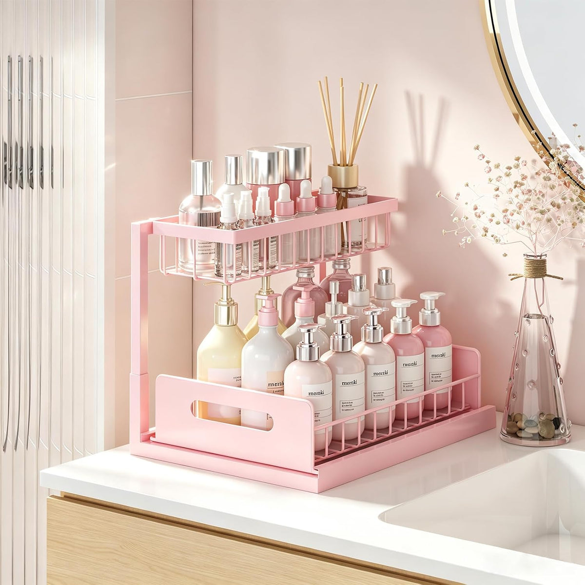 L-Shaped Under Sink Organizer, 2-Tier Pull Out Shelf