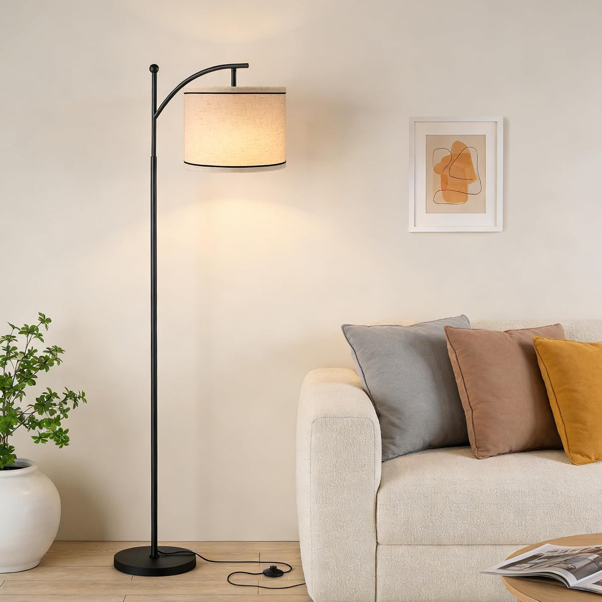 60" Modern Floor Lamp with Adjustable Linen Shade, 9W LED
