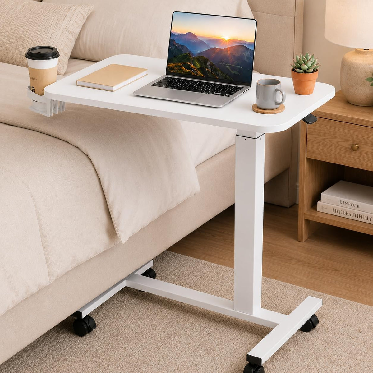 Mobile Standing Desk – 28" Adjustable Overbed/Bedside Workstation w/Lockable Wheels