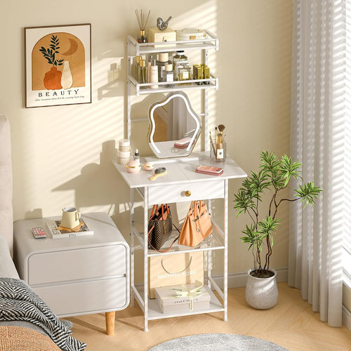 3IngSeagulls Small Vanity Desk with Fabric Drawers, 23.6" Wide