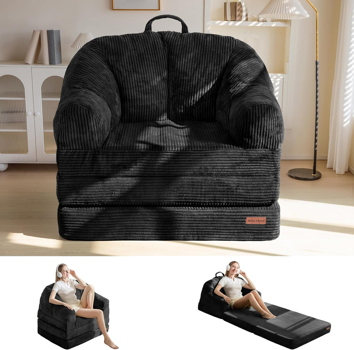 Folding Sofa Bed with Backrest, 2-in-1 Convertible Floor Couch