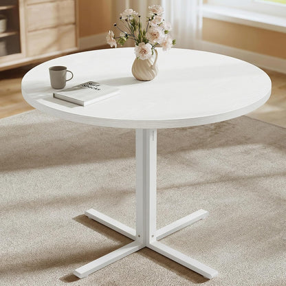 31.5" Round Dining Table for 4, Steel Frame, Oka Beige