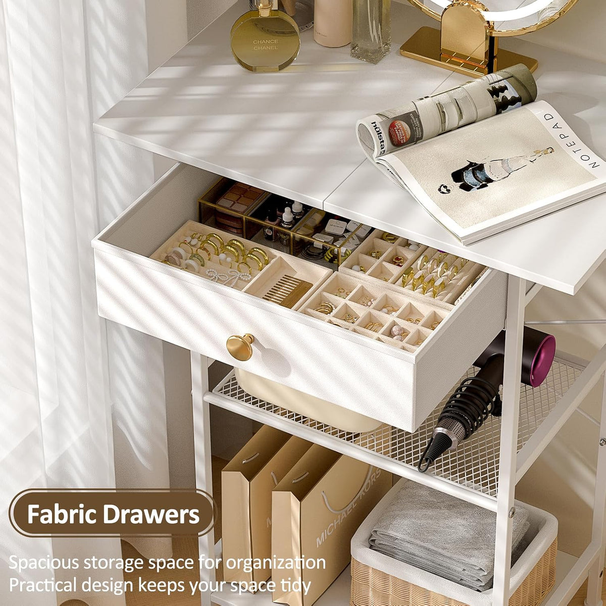 3IngSeagulls Small Vanity Desk with Fabric Drawers, 23.6" Wide