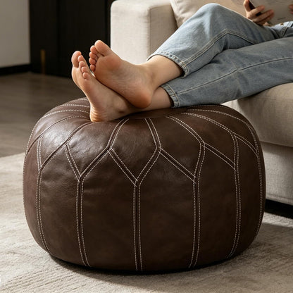 Faux Leather Pouf Ottoman Cover, Unstuffed, Brown