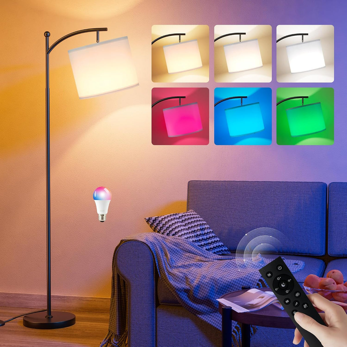 60" Modern Floor Lamp with Adjustable Linen Shade, 9W LED