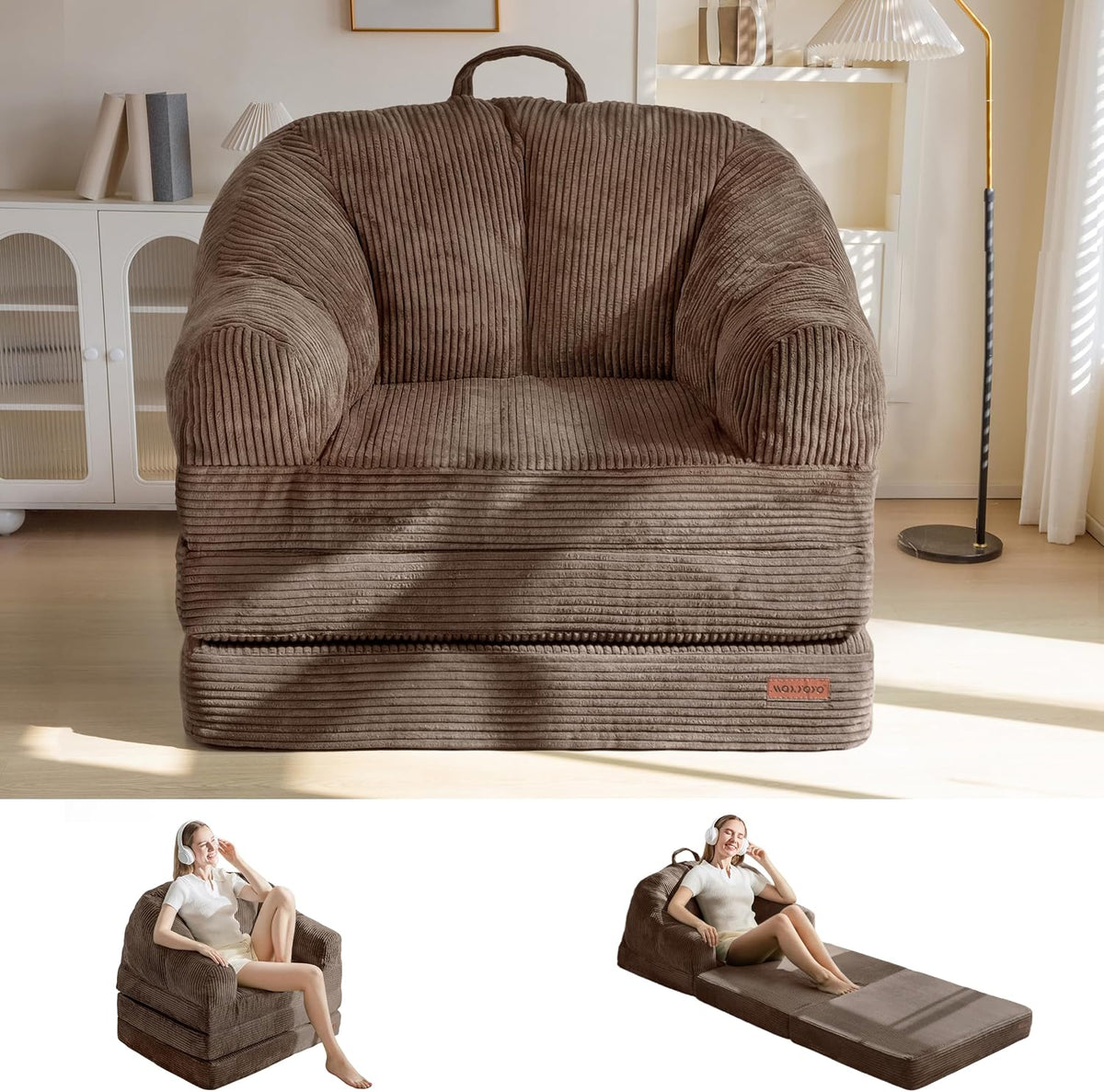 Folding Sofa Bed with Backrest, 2-in-1 Convertible Floor Couch