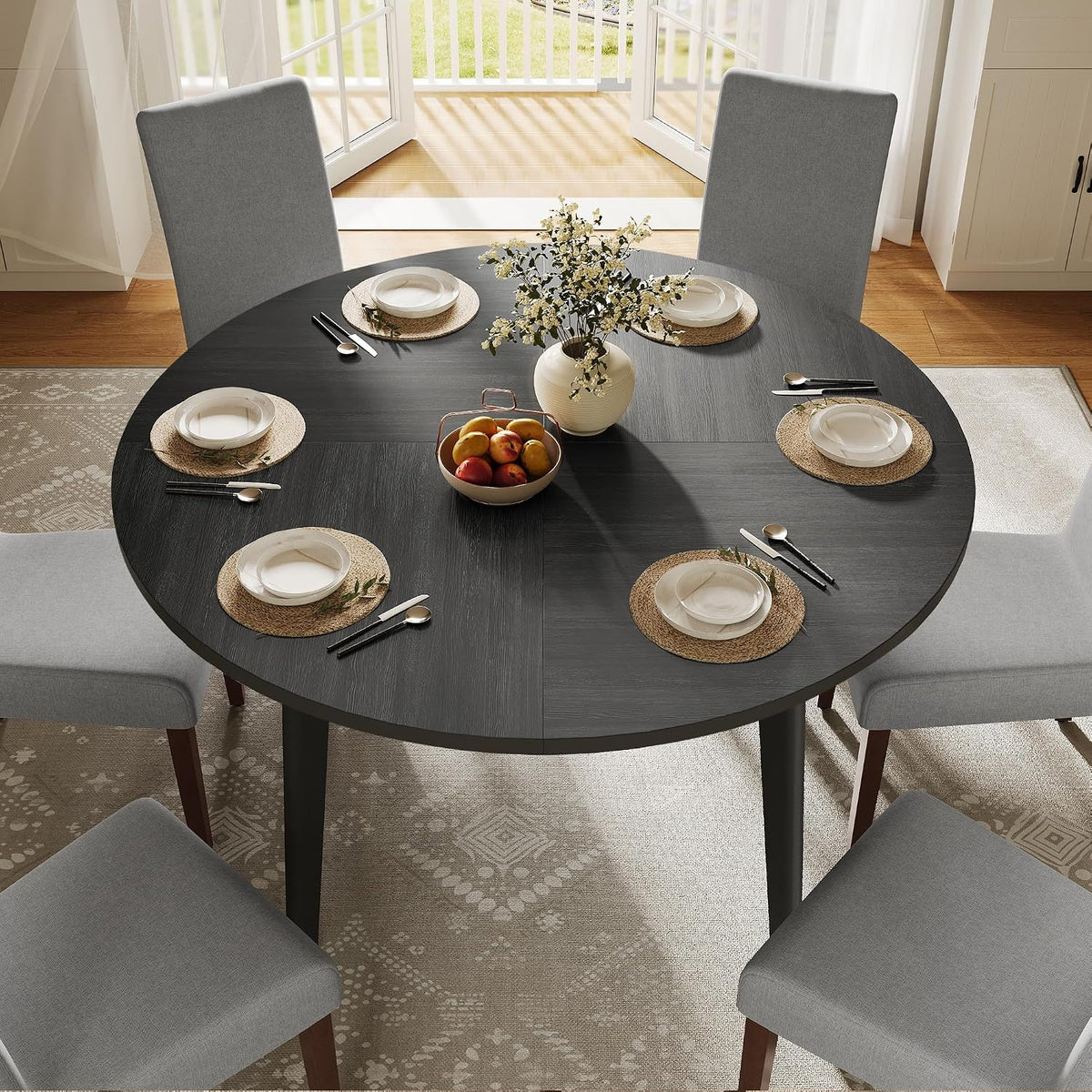31.5" Round Dining Table for 4, Steel Frame, Oka Beige