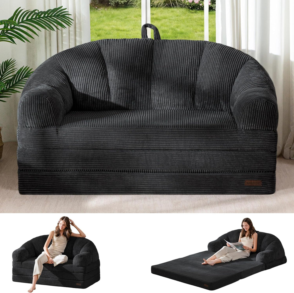 Folding Sofa Bed with Backrest, 2-in-1 Convertible Floor Couch